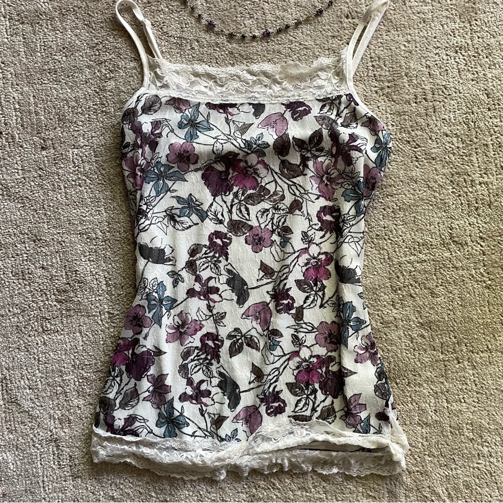 floral mesh overlay lace camisole